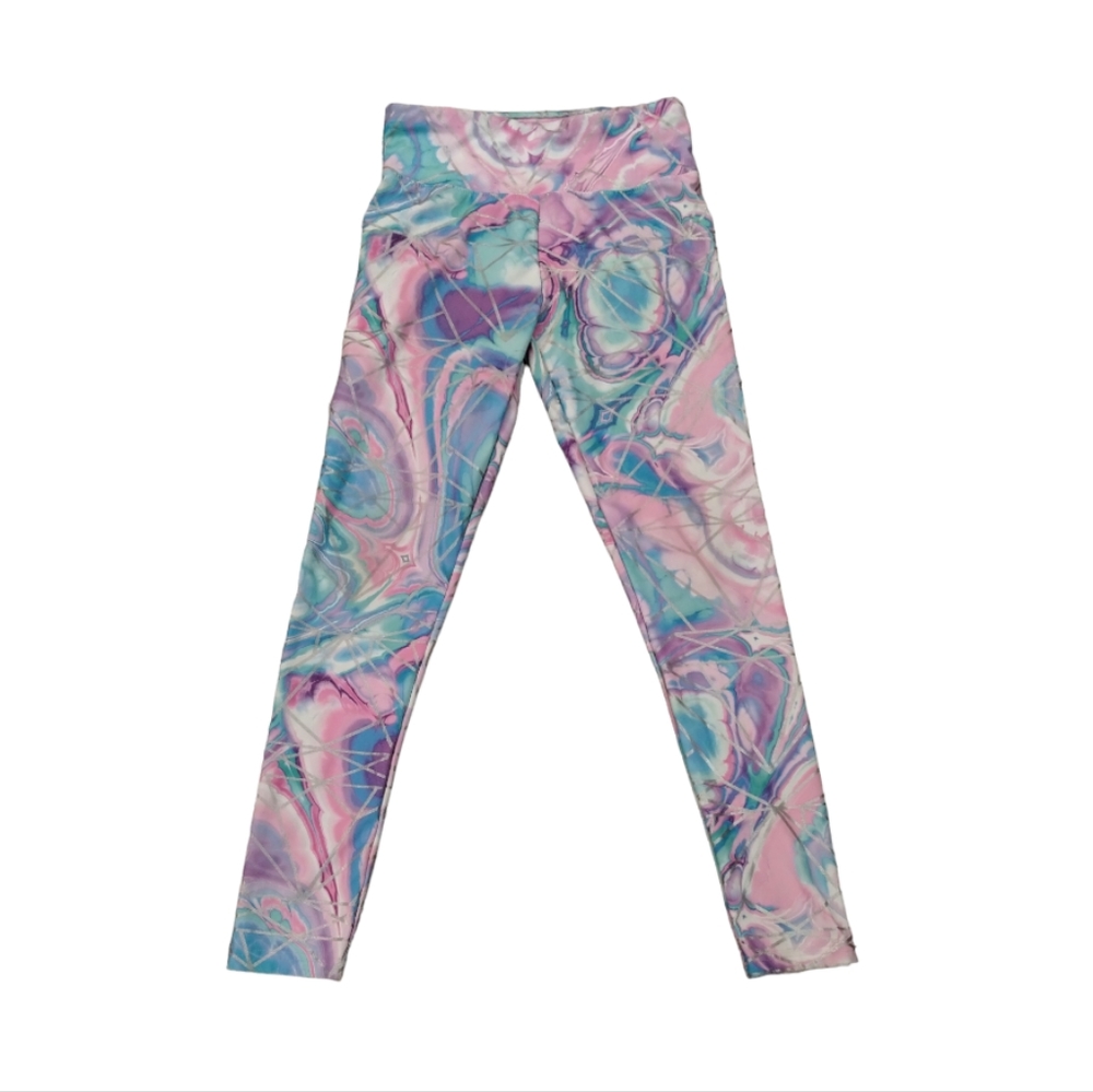 Justice Bright Cute Wacky colorful Marble Activewear Workout Yoga Leggings 14/16